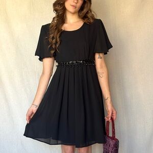 90s Vintage Mini Black Beaded Flowy Fairy Babydoll Dress
